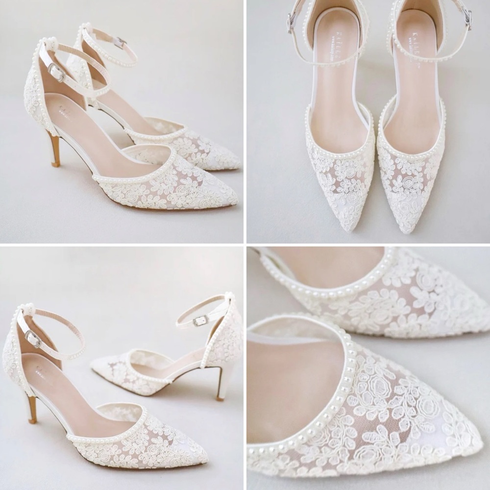 Lace bridal heels with pearls
